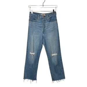 Levi’s Ribcage High Rise Straight Cropped Frayed Women’s Light Wash Jeans Sz 27